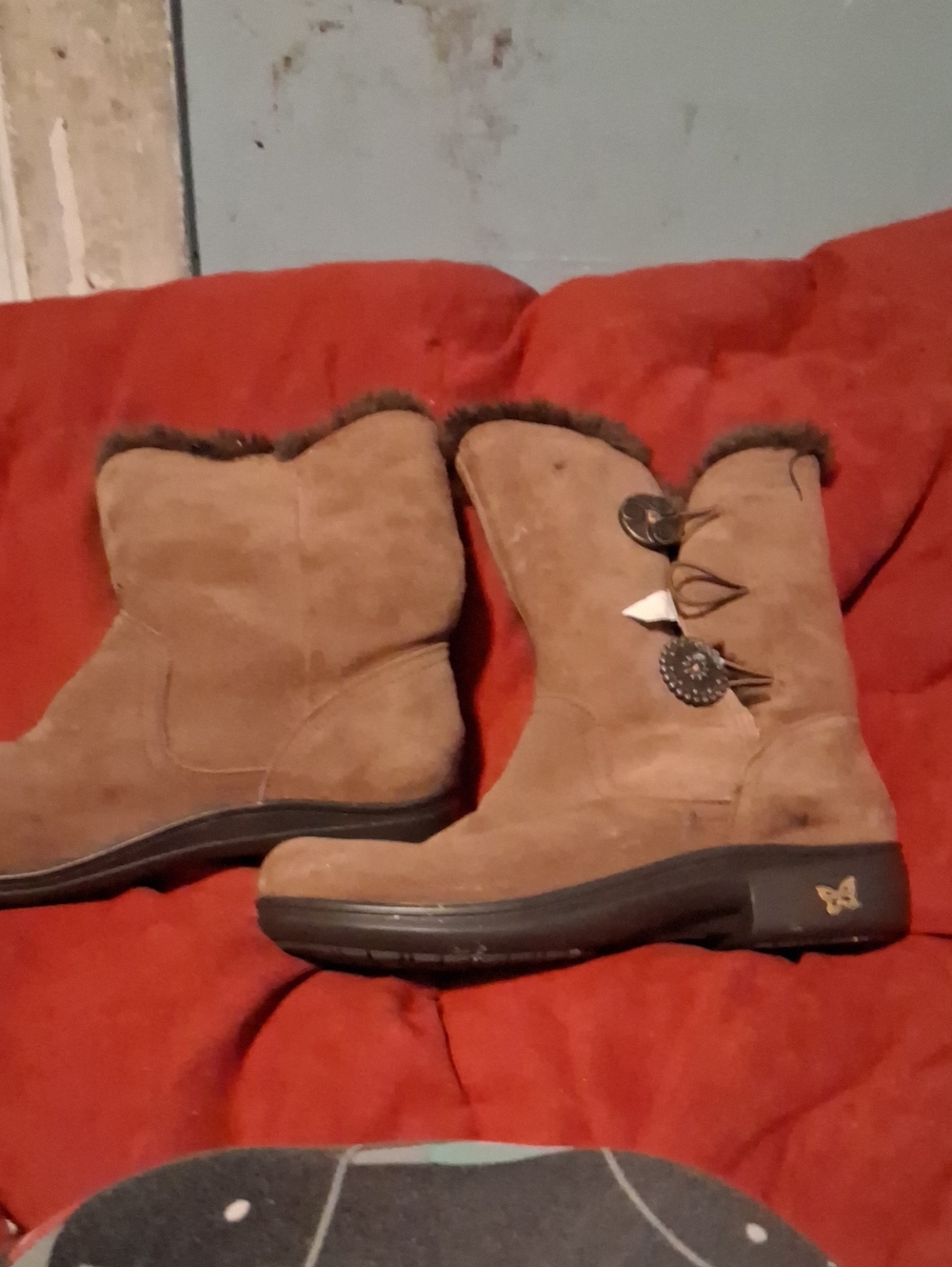 Women’s Suede Ankle Boots in Brown with Decorative Buttons